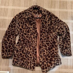 Leopard Print Teddy Jacket - Brown/Black